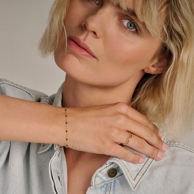 Armband 2264YRG - Geelgoud (14k) met Resin Groen