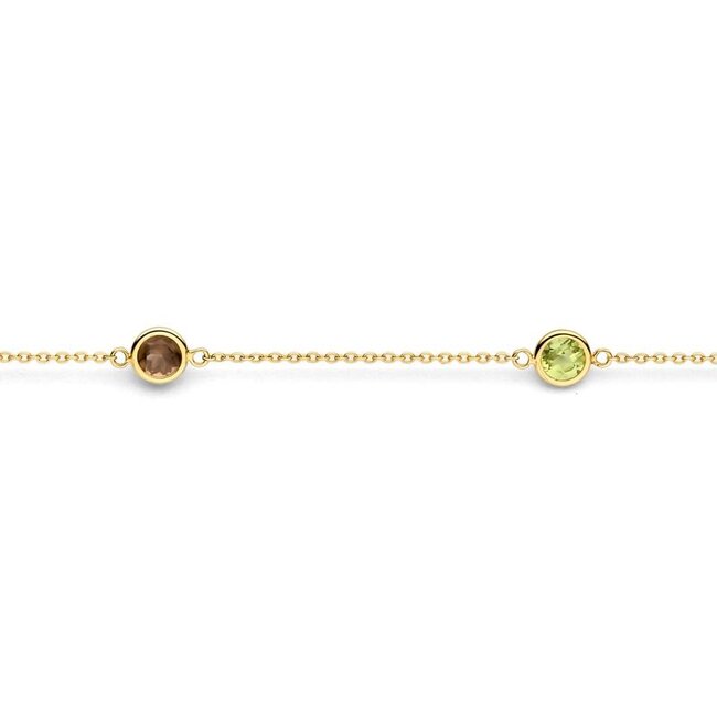 Armband 2266YFC - Geelgoud (14k) met Citrien, Smokey quartz, Peridot en Rhodoliet