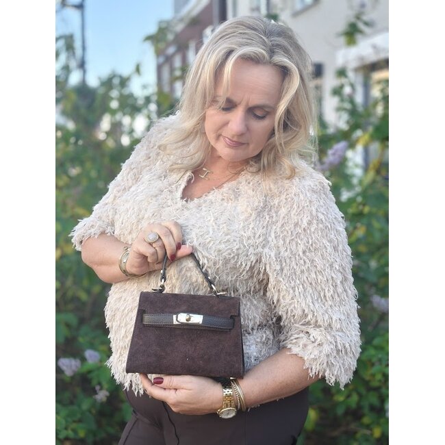 Lederen handtas | Suede | Koffie