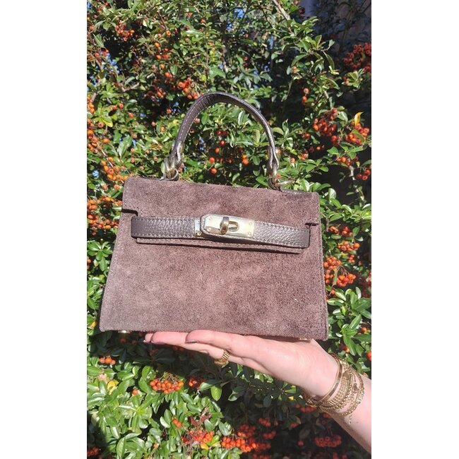 Lederen handtas | Suede | Koffie