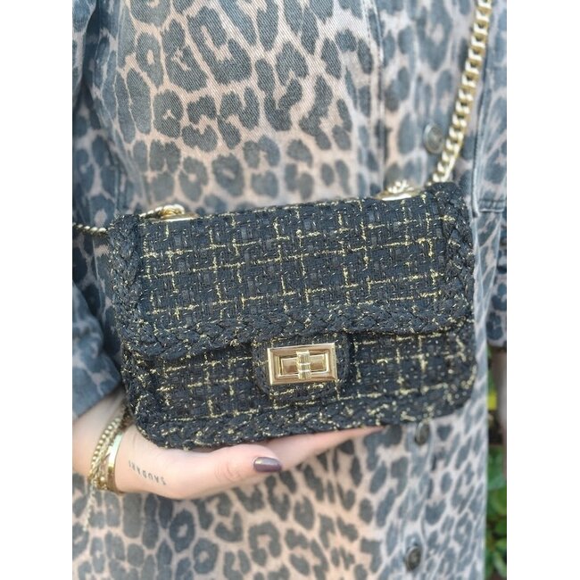 Kunstlederen schoudertas - Zwart/Goudkleurig