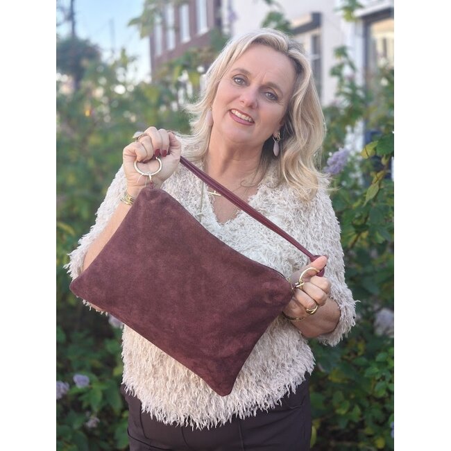Suede schoudertas | Bordeaux