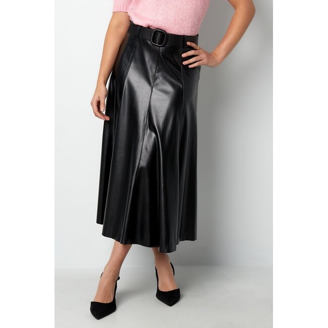 Leren lange rok - Zwart