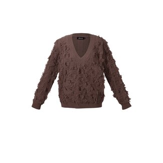 Yehwang V-hals Fluffy Knit - Donkerbruin