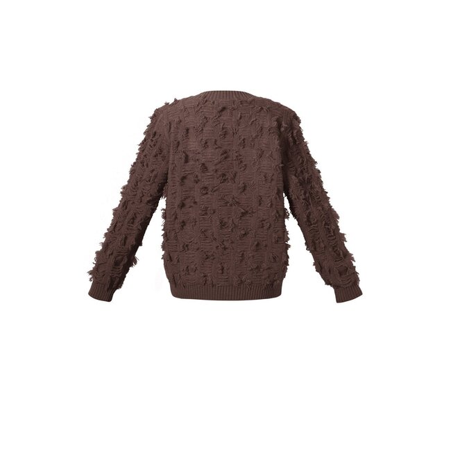 V-hals Fluffy Knit - Donkerbruin