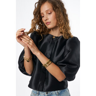 My Jewellery Zwarte top met pofmouwen en knopen