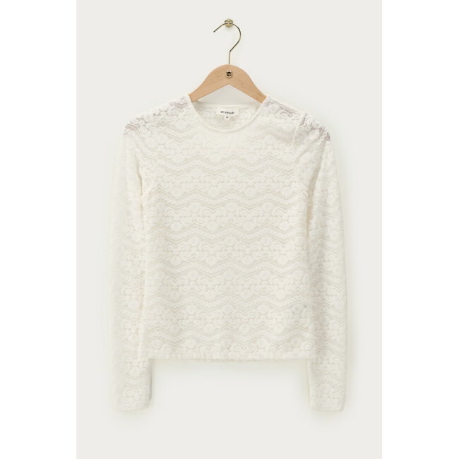 Witte fluffy kanten top