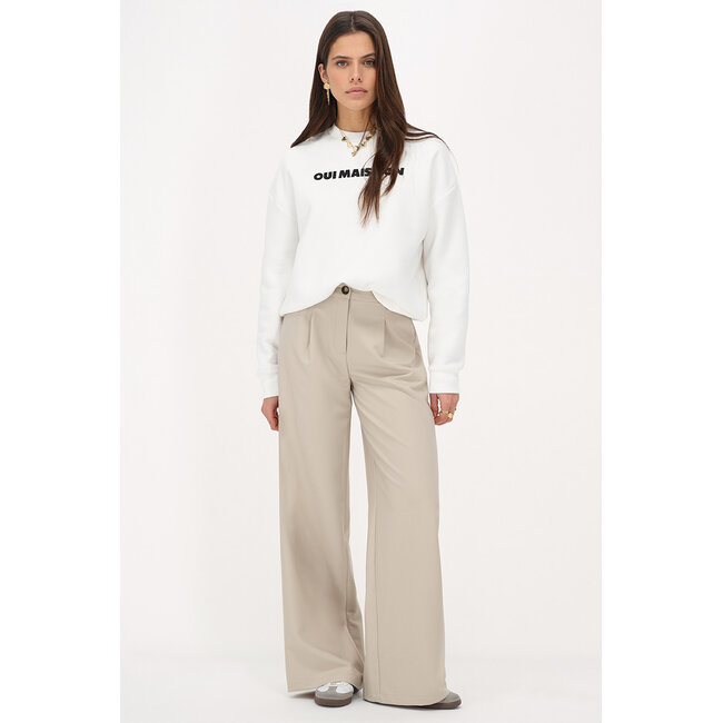 Beige wide leg pantalon met plooien