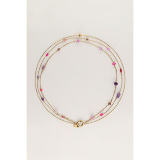 My Jewellery Driedubbele ketting met roze en paarse kraaltjes