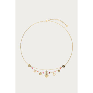 My Jewellery Ketting bedels met hartjes, rode & roze kralen