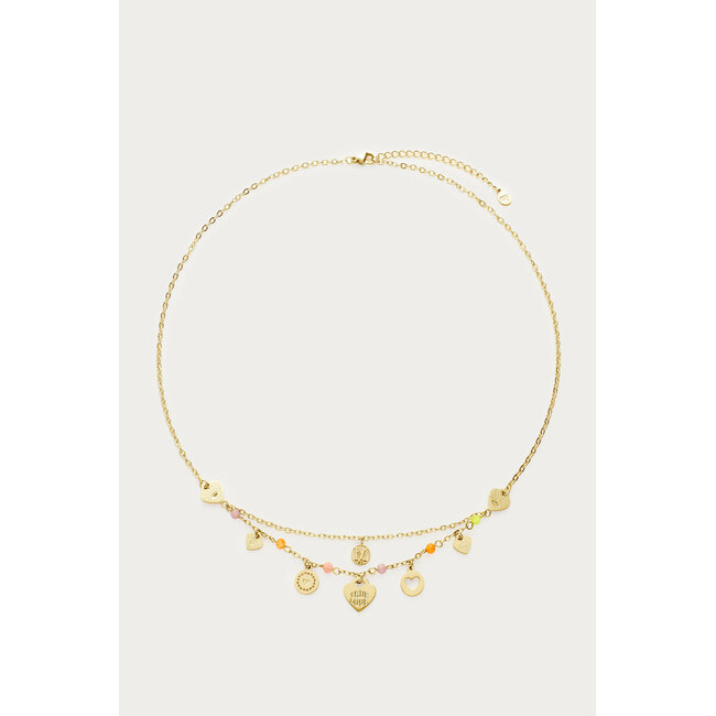 Ketting bedels met hartjes & pastel kralen