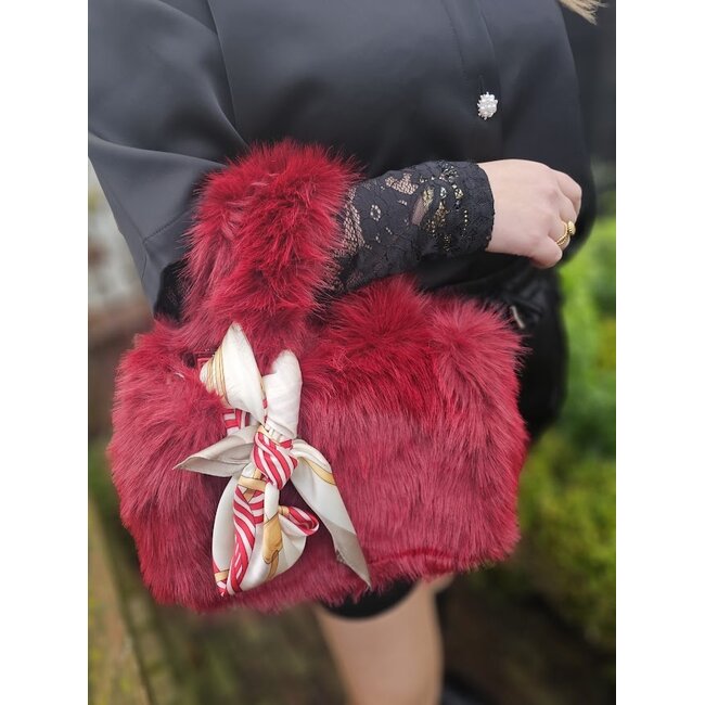 Fluffy handtas met schouderband - Bordeaux