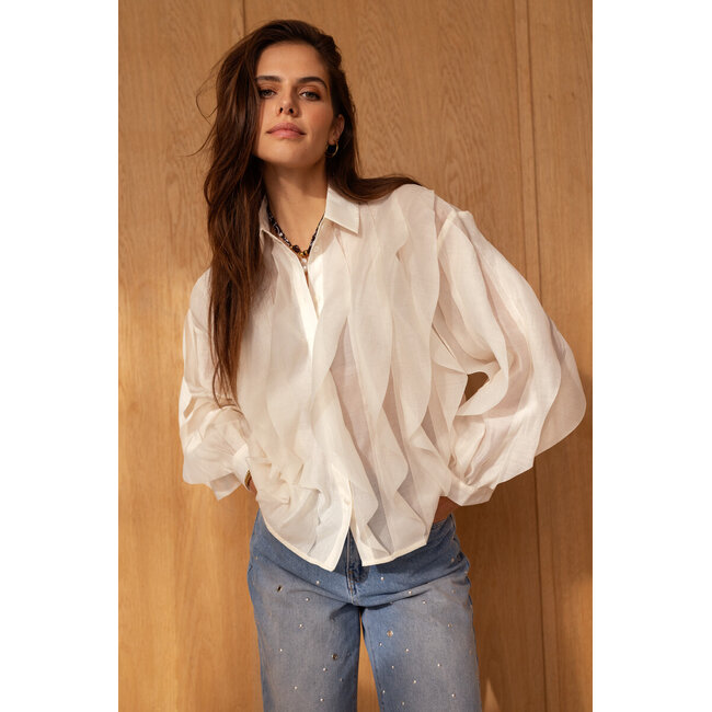 Witte chiffon blouse met ruffles