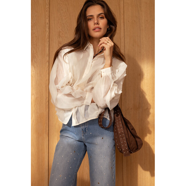 Witte chiffon blouse met ruffles