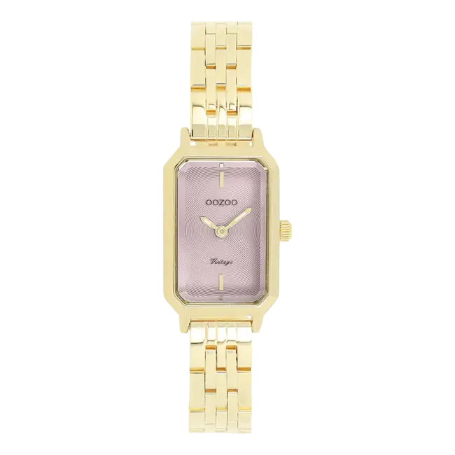Goudkleurig horloge met metalen armband - Roze