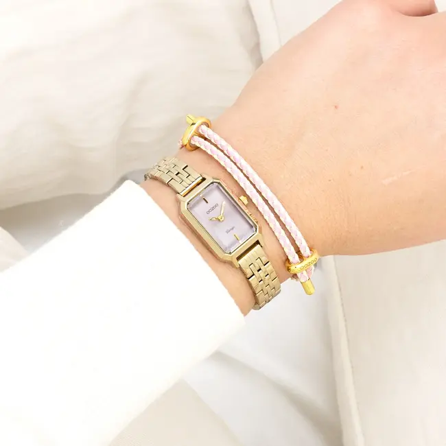 Goudkleurig horloge met metalen armband - Roze