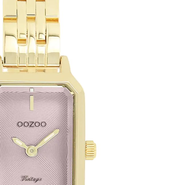 Goudkleurig horloge met metalen armband - Roze