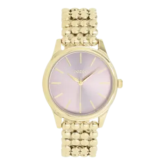Oozoo Goudkleurig horloge met bolletjes schakelarmband - Roze