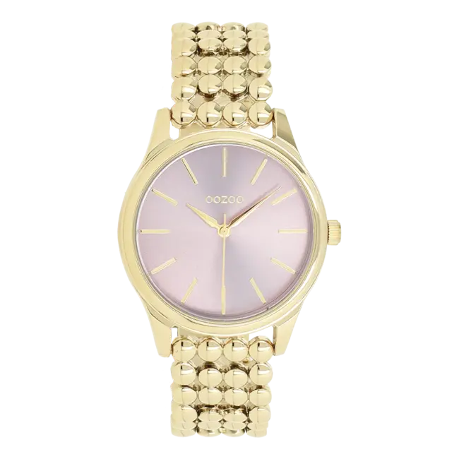 Goudkleurig horloge met bolletjes schakelarmband - Roze