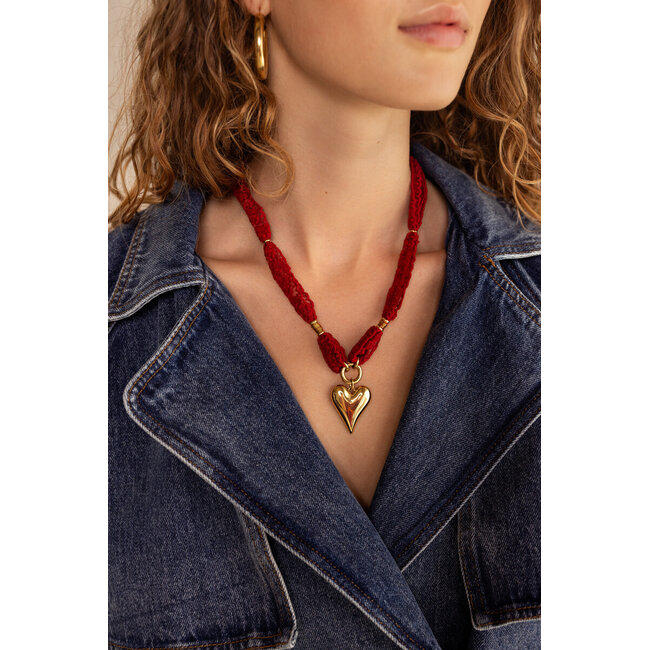 Burgundy ketting met kant en hartje