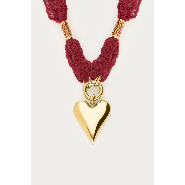 Burgundy ketting met kant en hartje