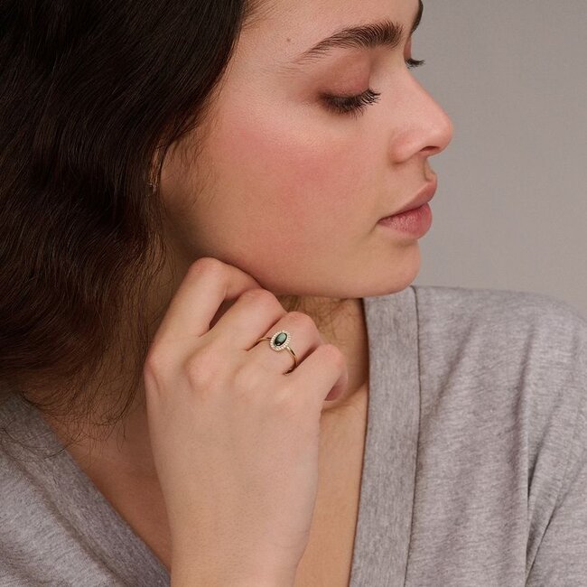 Ring 1279YMQ - Geelgoud (14k) met Mother of Pearl en Zirkonia