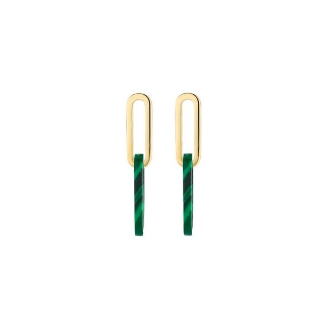 Oorbellen 7394YMA - Geelgoud (14k) met Malachiet