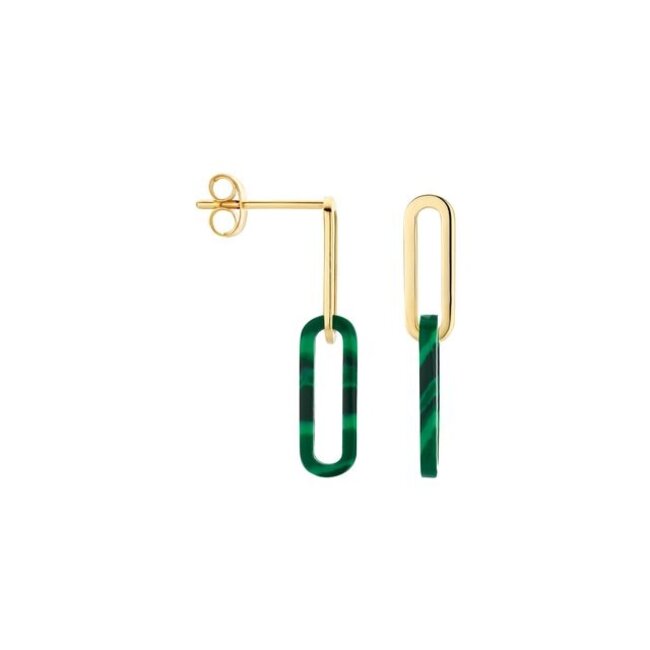 Oorbellen 7394YMA - Geelgoud (14k) met Malachiet