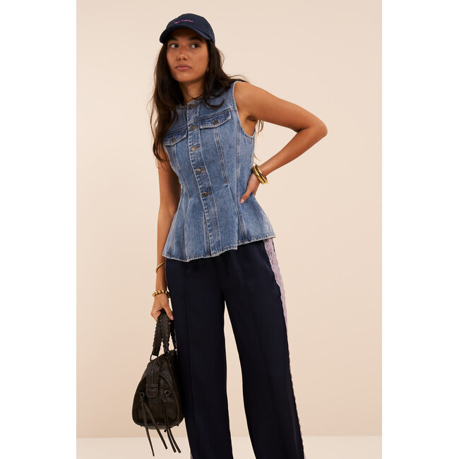 Blauwe denim peplum top