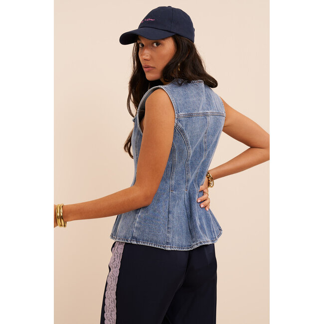 Blauwe denim peplum top