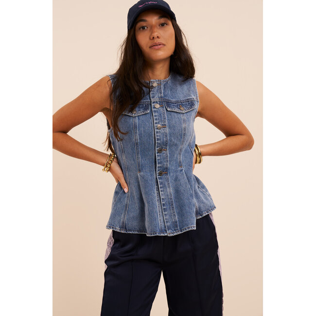 Blauwe denim peplum top