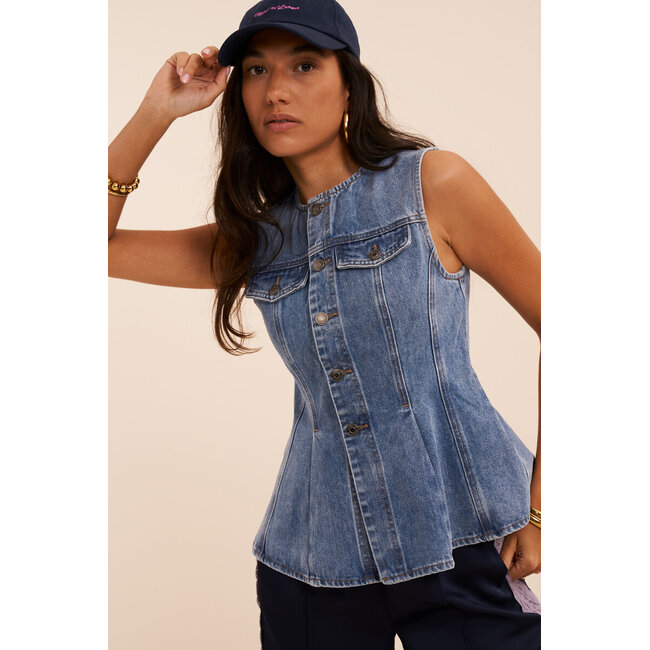 Blauwe denim peplum top