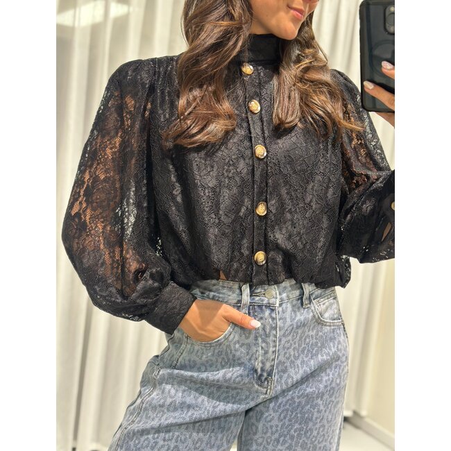 Kanten zwarte blouse