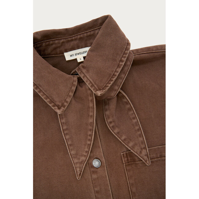 Bruine denim jurk met sjaal