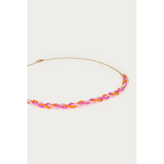 Ciao gevlochten ketting met roze en oranje kralen