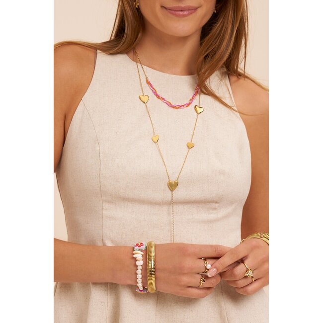 Ciao gevlochten ketting met roze en oranje kralen