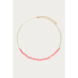 My Jewellery Ciao gevlochten ketting met roze en oranje kralen