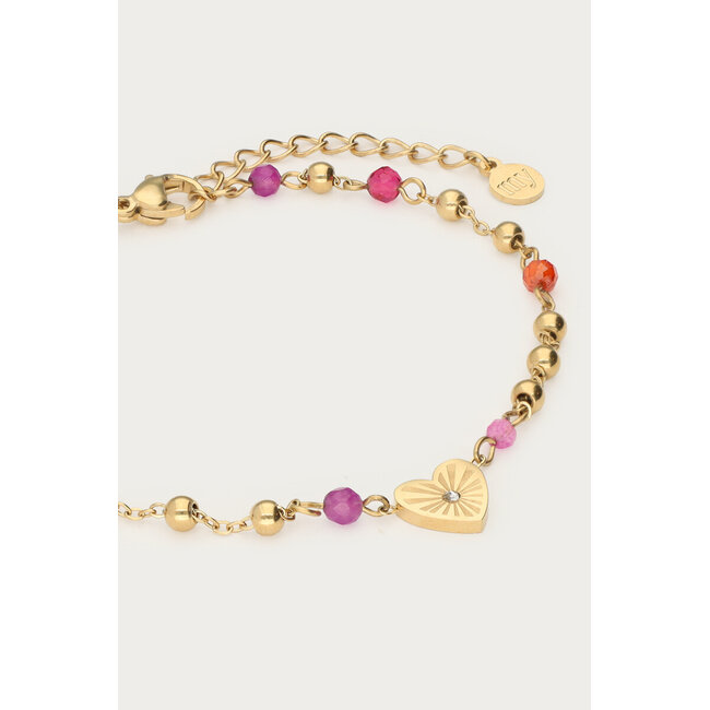 Armband met hartjes hanger & paarse kralen