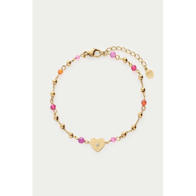 Armband met hartjes hanger & paarse kralen