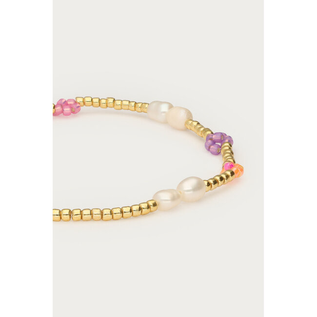 Botanical elastieken armband met bloemen