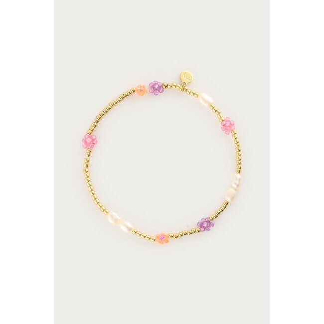 Botanical elastieken armband met bloemen
