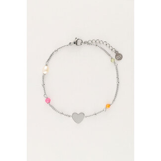 My Jewellery Armbandje met hartje en kralen - Zilverkleurig