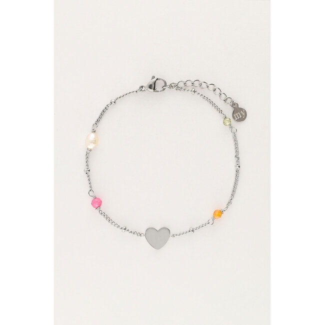 Armbandje met hartje en kralen - Zilverkleurig