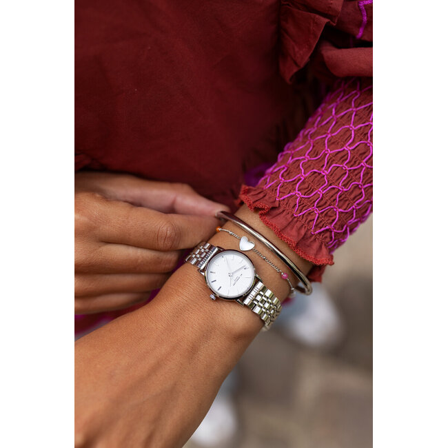 Armbandje met hartje en kralen - Zilverkleurig