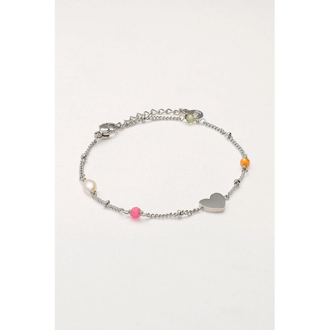 Armbandje met hartje en kralen - Zilverkleurig