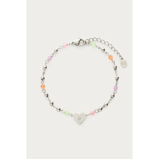 My Jewellery Armband met hartje & gekleurde kralen - Zilverkleurig