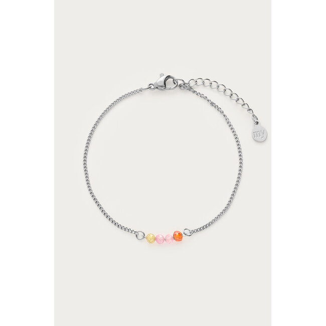 Botanical armband met vier multikleur kralen - Zilverkleurig