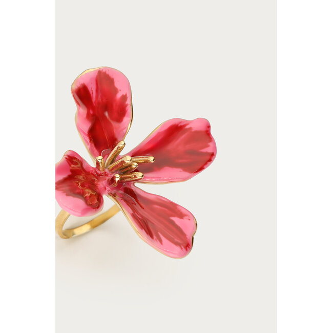 Tropical roze statement ring met bloem