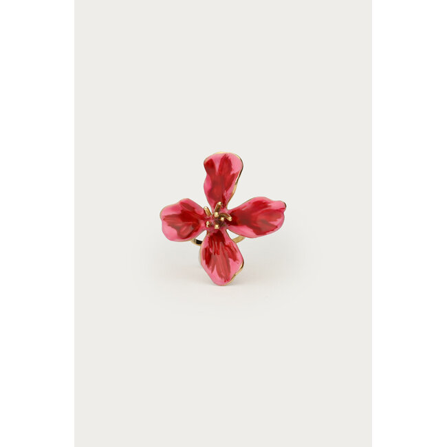 Tropical roze statement ring met bloem