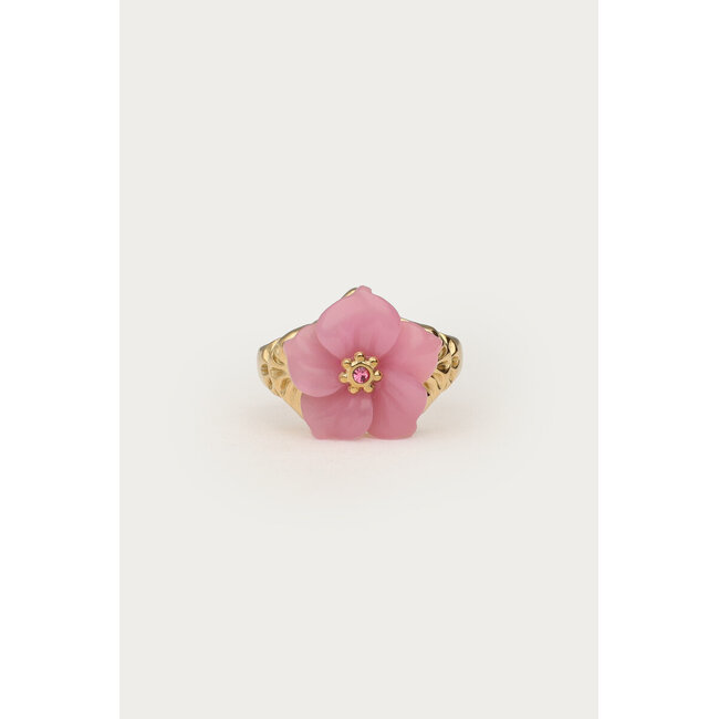 Ciao ring met roze resin bloem - maat 17
